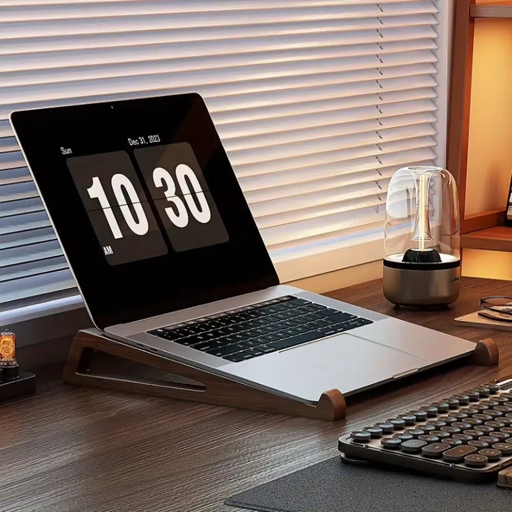 Universal Wooden Laptop Stand Ventilated Ergonomic Tablet Stand Portable 12° Adjustable Angle Laptop Bracket for 10-17Inch